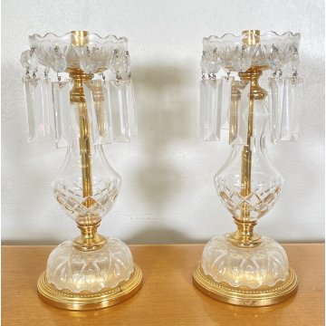 ANTICA COPPIA LUMI ATTRIBUIBILI BACCARAT CANDELIERI CANDELABRI 1900 ABAT JOUR