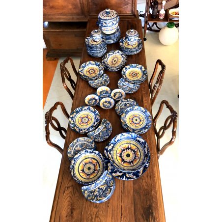 ANTICO GRANDE SERVIZIO PIATTI CERAMICA Vietri 59 pz DECORO SMALTO POLICROMO '900