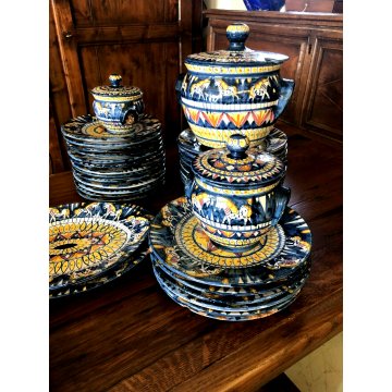 ANTICO GRANDE SERVIZIO PIATTI CERAMICA Vietri 59 pz DECORO SMALTO POLICROMO '900