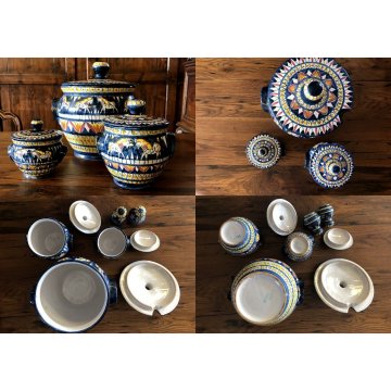 ANTICO GRANDE SERVIZIO PIATTI CERAMICA Vietri 59 pz DECORO SMALTO POLICROMO '900