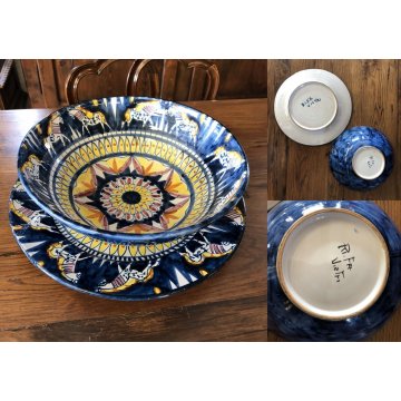 ANTICO GRANDE SERVIZIO PIATTI CERAMICA Vietri 59 pz DECORO SMALTO POLICROMO '900