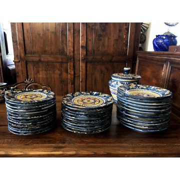 ANTICO GRANDE SERVIZIO PIATTI CERAMICA Vietri 59 pz DECORO SMALTO POLICROMO '900