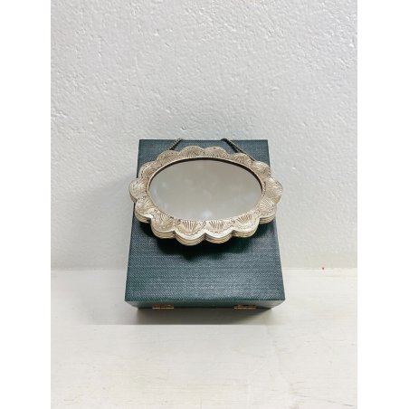 ANTICO SPECCHIO OVALE PARETE PUNZONE ARGENTO 900 SBALZATO OTTOMANO TURCHIA XXsec