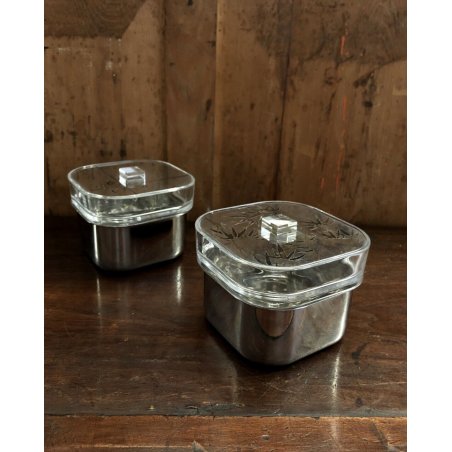 COPPIA CESTINO PORTAGHIACCIO DESIGN Sambonet VINTAGE ACCIAIO CRISTALLO ANNI 60