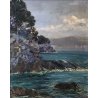 DIPINTO OLIO TAVOLA Ettore Morteo MARINA PAESGGIO RIVIERA LIGURE IMPRESSIONISTA