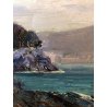 DIPINTO OLIO TAVOLA Ettore Morteo MARINA PAESGGIO RIVIERA LIGURE IMPRESSIONISTA