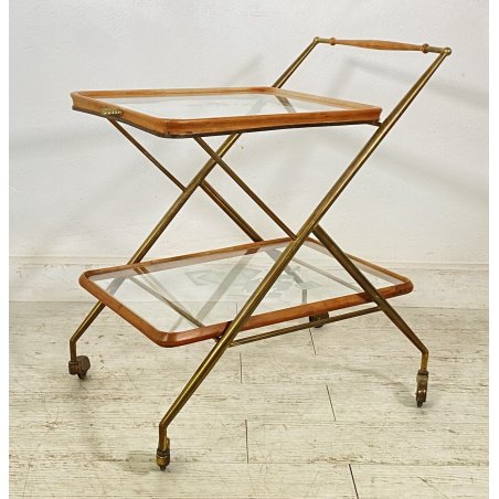 ANTICO CARRELLO BAR DESIGN CESARE LACCA ANNI 50 LEGNO OTTONE CARRELLINO VASSOIO