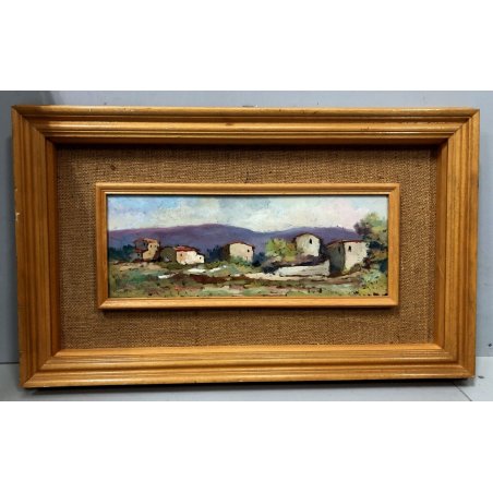 QUADRO DIPINTO OLIO TAVOLA Maggi PAESAGGIO RURALE CAMPAGNA CAMPI CASALI '900