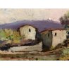 QUADRO DIPINTO OLIO TAVOLA Maggi PAESAGGIO RURALE CAMPAGNA CAMPI CASALI '900