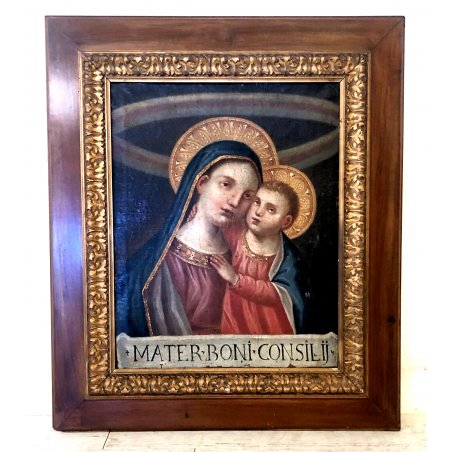GRANDE QUADRO DIPINTO 600 MADONNA GESU' BAMBINO Mater boni consilii RELIGIOSO