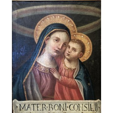 GRANDE QUADRO DIPINTO 600 MADONNA GESU' BAMBINO Mater boni consilii RELIGIOSO