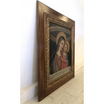 GRANDE QUADRO DIPINTO 600 MADONNA GESU' BAMBINO Mater boni consilii RELIGIOSO