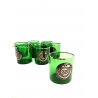 SET 8 BICCHIERI VINTAGE VETRO VERDE TRASP. BORDATO DECORATO NUMERO ARGENTO GLASS