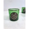 SET 8 BICCHIERI VINTAGE VETRO VERDE TRASP. BORDATO DECORATO NUMERO ARGENTO GLASS