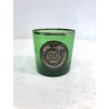 SET 8 BICCHIERI VINTAGE VETRO VERDE TRASP. BORDATO DECORATO NUMERO ARGENTO GLASS