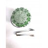 CESTELLO GHIACCIO con PINZE VINTAGE CRISTALLO BOEMIA MOLATO CUT to CLEAR VERDE 