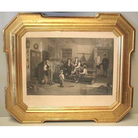 ANTICA GRANDE CORNICE SPECCHIERA VASSOIO '800 DECORO BULINO FOGLIA ORO STAMPA