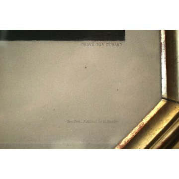 ANTICA GRANDE CORNICE SPECCHIERA VASSOIO '800 DECORO BULINO FOGLIA ORO STAMPA