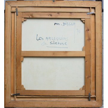 GRANDE QUADRO DIPINTO OLIO SU TELA Max Dissar Les Arlequins de Sienne EPOCA 1970