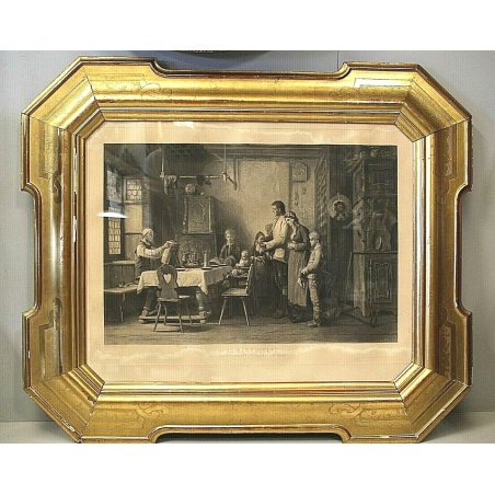 ANTICA GRANDE CORNICE SPECCHIERA VASSOIO 800 DECORO BULINO FOGLIA ORO LITOGRAFIA