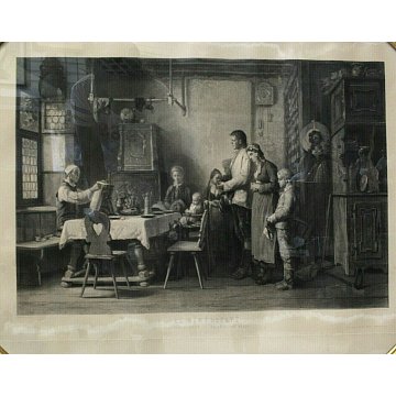 ANTICA GRANDE CORNICE SPECCHIERA VASSOIO 800 DECORO BULINO FOGLIA ORO LITOGRAFIA
