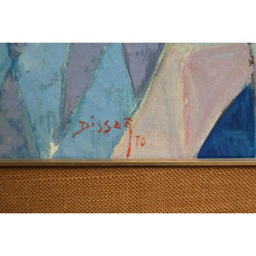 GRANDE QUADRO DIPINTO OLIO SU TELA Max Dissar Les Arlequins de Sienne EPOCA 1970