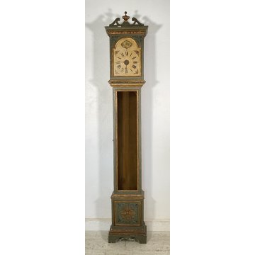 ANTICO BOX OROLOGIO PENDOLO DIPINTO PARETE MURO LEGNO 1800 PENDOLA CUCU' EPOCA 