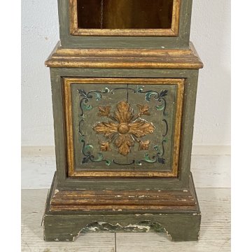 ANTICO BOX OROLOGIO PENDOLO DIPINTO PARETE MURO LEGNO 1800 PENDOLA CUCU' EPOCA 