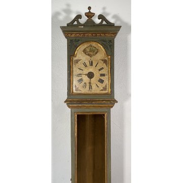 ANTICO BOX OROLOGIO PENDOLO DIPINTO PARETE MURO LEGNO 1800 PENDOLA CUCU' EPOCA 