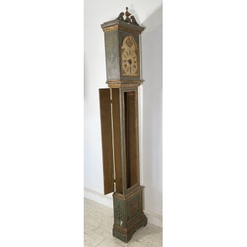ANTICO BOX OROLOGIO PENDOLO DIPINTO PARETE MURO LEGNO 1800 PENDOLA CUCU' EPOCA 