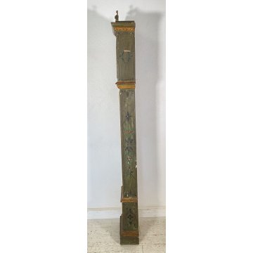 ANTICO BOX OROLOGIO PENDOLO DIPINTO PARETE MURO LEGNO 1800 PENDOLA CUCU' EPOCA 