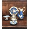 SET CAFFE' CERAMICA 4 TAZZE 4 PIATTINI ALZATINA CARAFFA PIATTO TONDO DECORO ORO