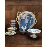 SET CAFFE' CERAMICA 4 TAZZE 4 PIATTINI ALZATINA CARAFFA PIATTO TONDO DECORO ORO