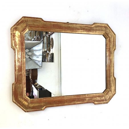 ANTICO SPECCHIO PARETE SPECCHIERA CORNICE a VASSOIO DECORO BULINO FOGLIA ORO 