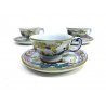 ANTICO SET 4 TAZZE 3 PIATTINI CAFFE MAIOLICA Imola DECORO FIORI FOGLIE POLICROMO
