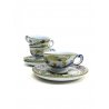 ANTICO SET 4 TAZZE 3 PIATTINI CAFFE MAIOLICA Imola DECORO FIORI FOGLIE POLICROMO