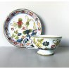 ANTICO SET 4 TAZZE 3 PIATTINI CAFFE MAIOLICA Imola DECORO FIORI FOGLIE POLICROMO