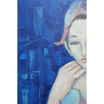 GRANDE QUADRO DIPINTO OLIO SU TELA Max Dissar Les Arlequins de Sienne EPOCA 1970