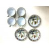 ANTICO SET 4 TAZZE 3 PIATTINI CAFFE MAIOLICA Imola DECORO FIORI FOGLIE POLICROMO