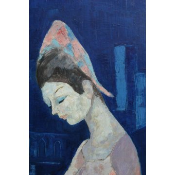GRANDE QUADRO DIPINTO OLIO SU TELA Max Dissar Les Arlequins de Sienne EPOCA 1970