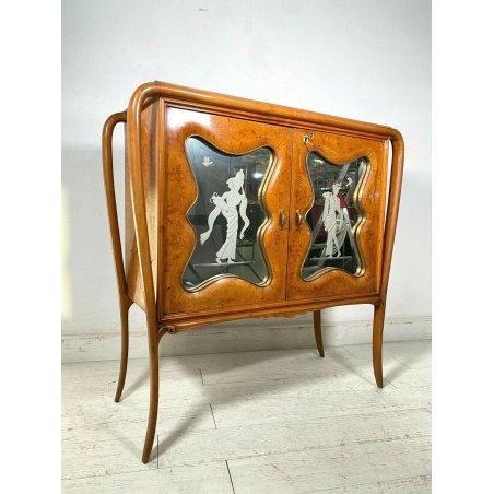 MOBILE BAR CREDENZA DESIGN ATTR. Gio Ponti INTERNO ILLUMINATO VETRO SPECCHIO 50s