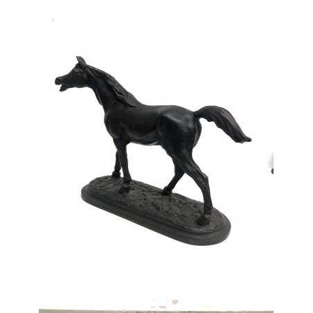 ANTICA SCULTURA STATUA BRONZO CAVALLO STALLONE TROTTO FIRMATO PRIMO '900