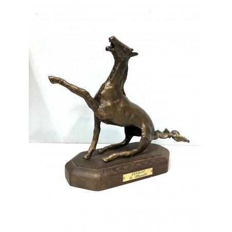SCULTURA STATUA BRONZO DORATO CAVALLO Domenico Mazzilli BASE LEGNO VINTAGE '900