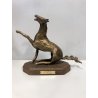 SCULTURA STATUA BRONZO DORATO CAVALLO Domenico Mazzilli BASE LEGNO VINTAGE '900
