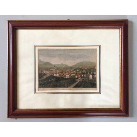 STAMPA ANTICA LITOGRAFIA ACQUERELLATA Panorama di Varese 1897