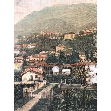 STAMPA ANTICA LITOGRAFIA ACQUERELLATA Panorama di Varese 1897
