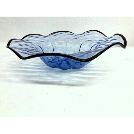 CENTROTAVOLA VETRO SOFFIATO Vittorio Zecchin VENINI MURANO AZZURRO BORDO MOSSO  