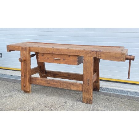 ANTICO TAVOLO LAVORO FALEGNAME LEGNO PIOPPO ROVERE FAGGIO 1800 UN CASSETTO MORSE