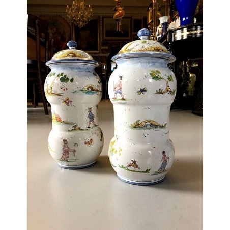 COPPIA VASO ALBARELLO FARMACIA CERAMICA D'Acquino Celle Ligure DECORO FIGURE 900