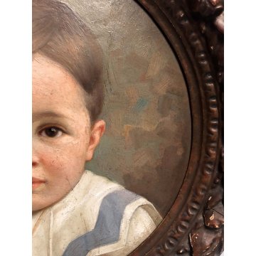 ANTICO QUADRO TONDO OLIO TAVOLA Rossaro Ferdinando RITRATTO BIMBO EPOCA '800  